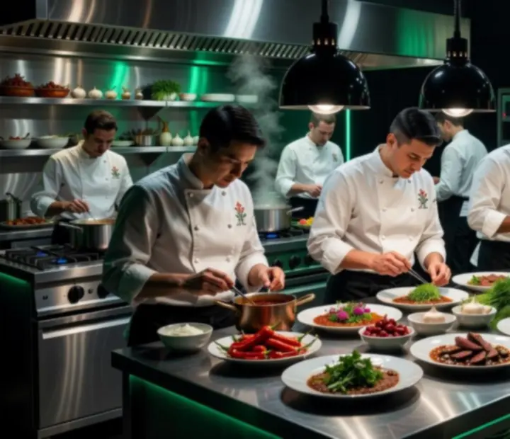 A Lume Roxx konyhacsapata munka közben, fine dining tálalásra készülve